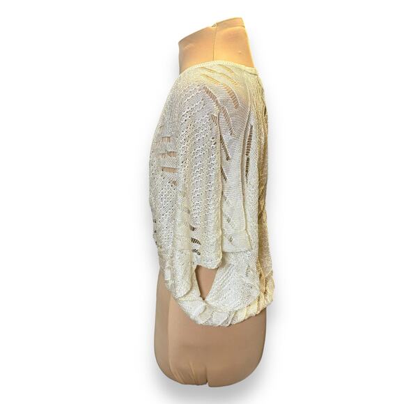 NWT Echo Crocheted Batwing Tie Front Shrug One Size Ivory  Open Knit - Picture 3 of 6